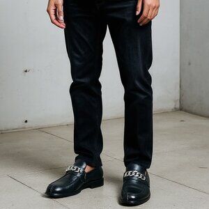 MOMA Mocassino Uomo Vitello Nero Square Toe Chain Loafers Size EU 46 / US 13
